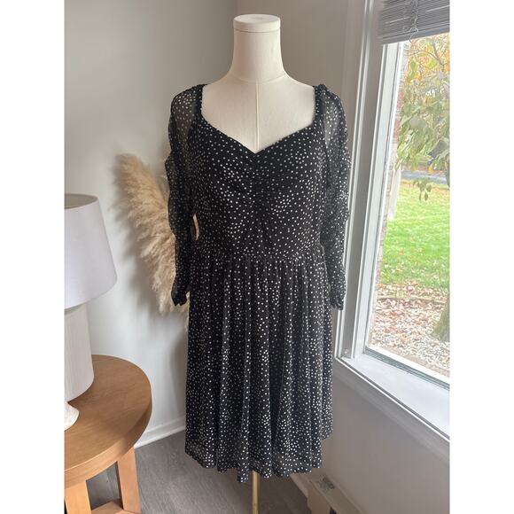NWT Torrid Mini Mesh Long Sleeve Ruched Skater Dress Black Dot Size Medium - Picture 5 of 11